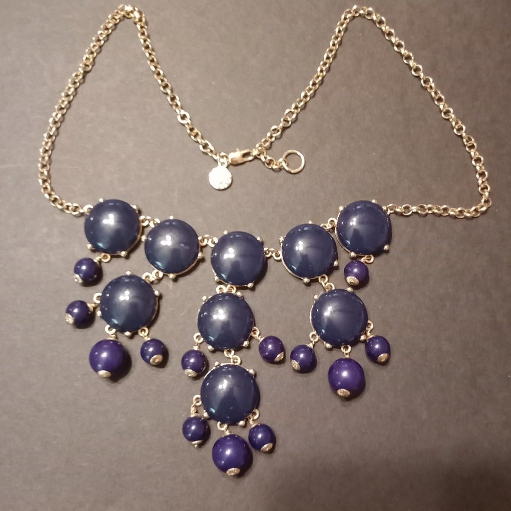 J Crew Gold Tone Navy Blue Bubble Statement Bib Necklace